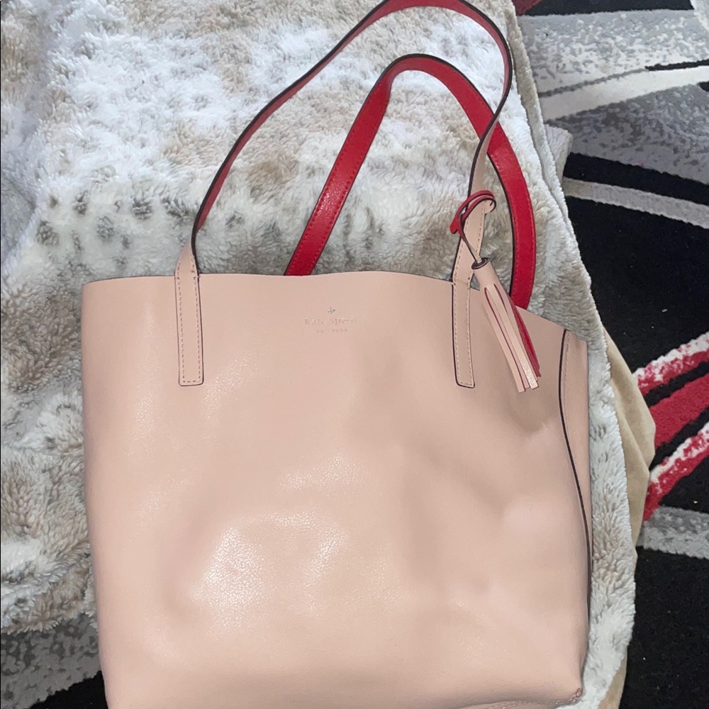 Kate Spade Lawson Reverserible Blush and Red Tote Bag 16”W x 12”H